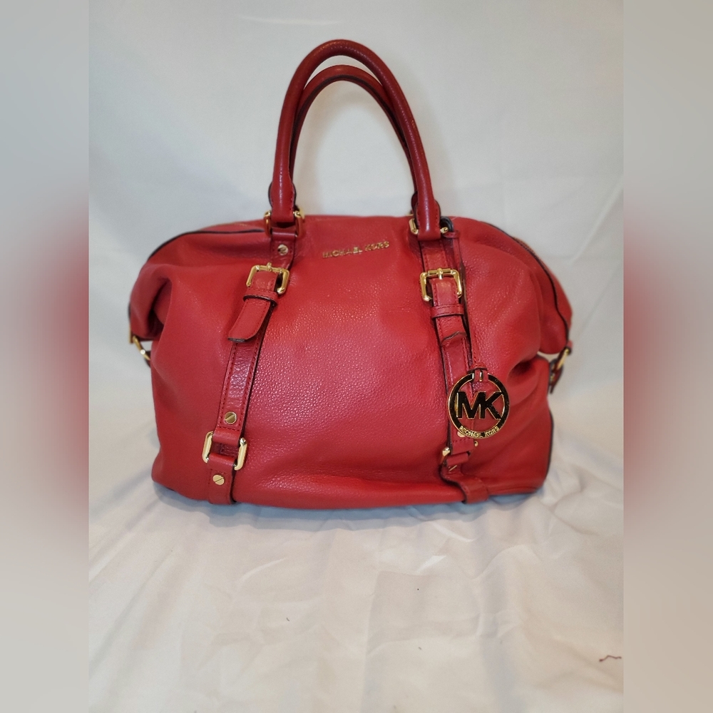 Michael Kors Bedford Belted Satchel, Red,medium